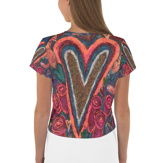 All-Over Print Crop Tee "Hearts & Roses"