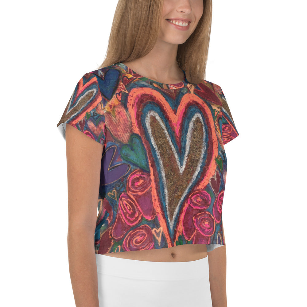 All-Over Print Crop Tee "Hearts & Roses"