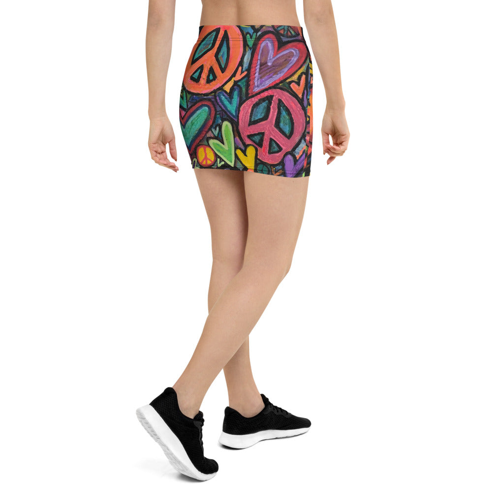 Mini Skirt "More Peace , More Love" Original Art by Stara Art, Artist Tara Sinclair. Inner peace and self love inspired !