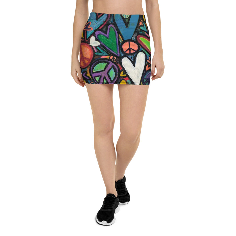 Mini Skirt "More Peace , More Love" Original Art by Stara Art, Artist Tara Sinclair. Inner peace and self love inspired !
