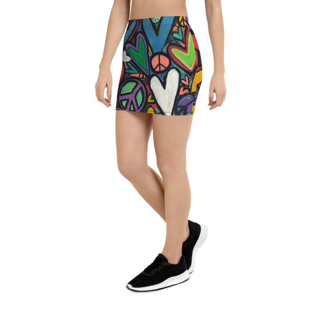 Mini Skirt "More Peace , More Love" Original Art by Stara Art, Artist Tara Sinclair. Inner peace and self love inspired !