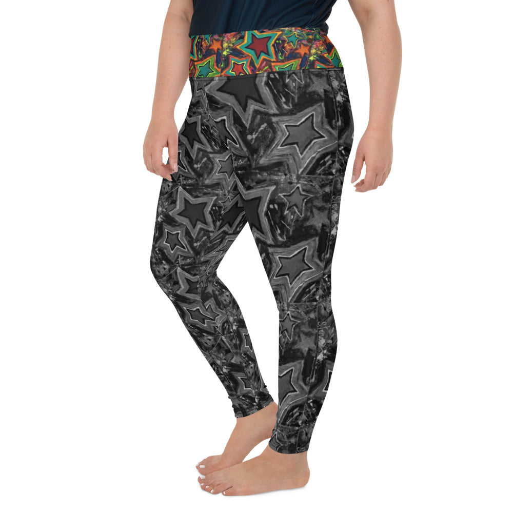 All-Over Print Plus Size Leggings " 5 Star"