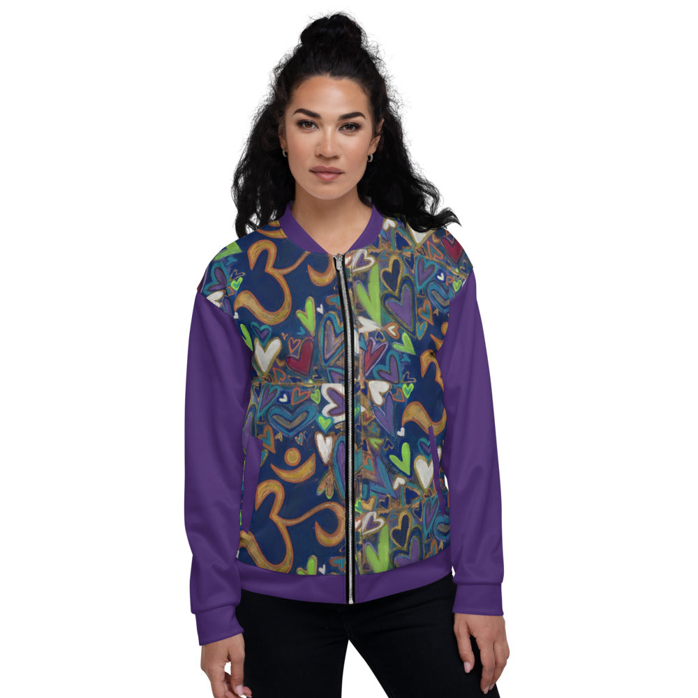Unisex Bomber Jacket "Ohm and Hearts" Original Art by Stara Art / Artist Tara Sinclair