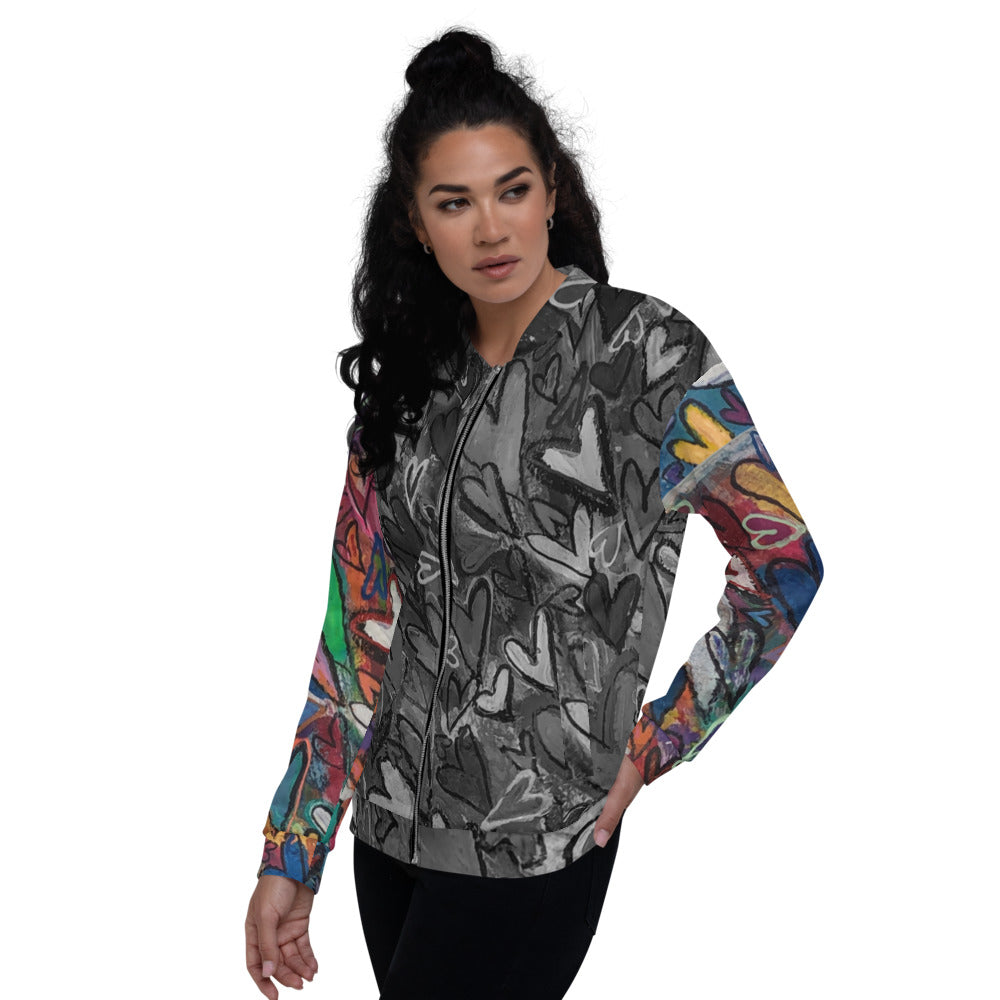 Unisex Bomber Jacket "Hearts" Original Art by Stara Art / Artist Tara Sinclair