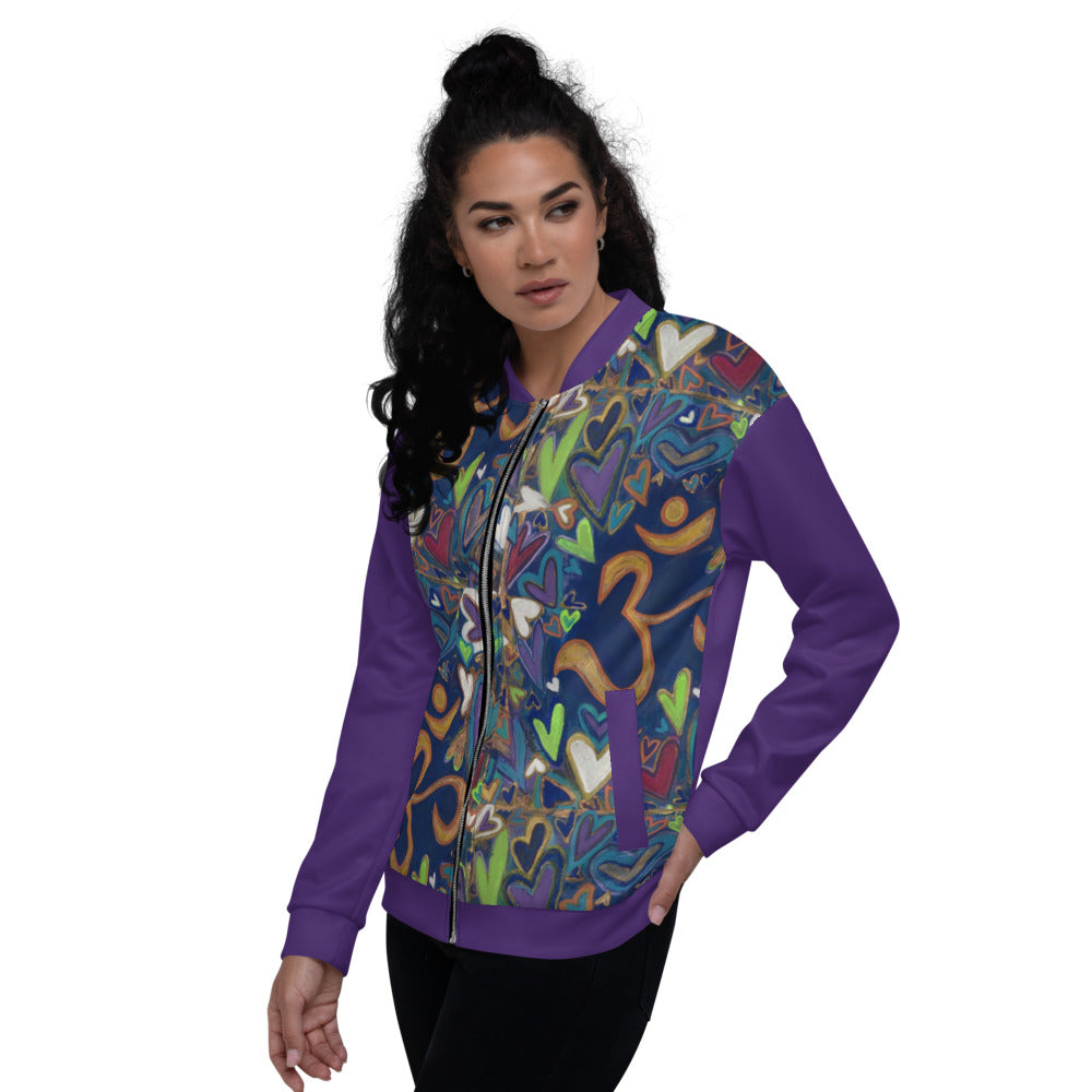 Unisex Bomber Jacket "Ohm and Hearts" Original Art by Stara Art / Artist Tara Sinclair
