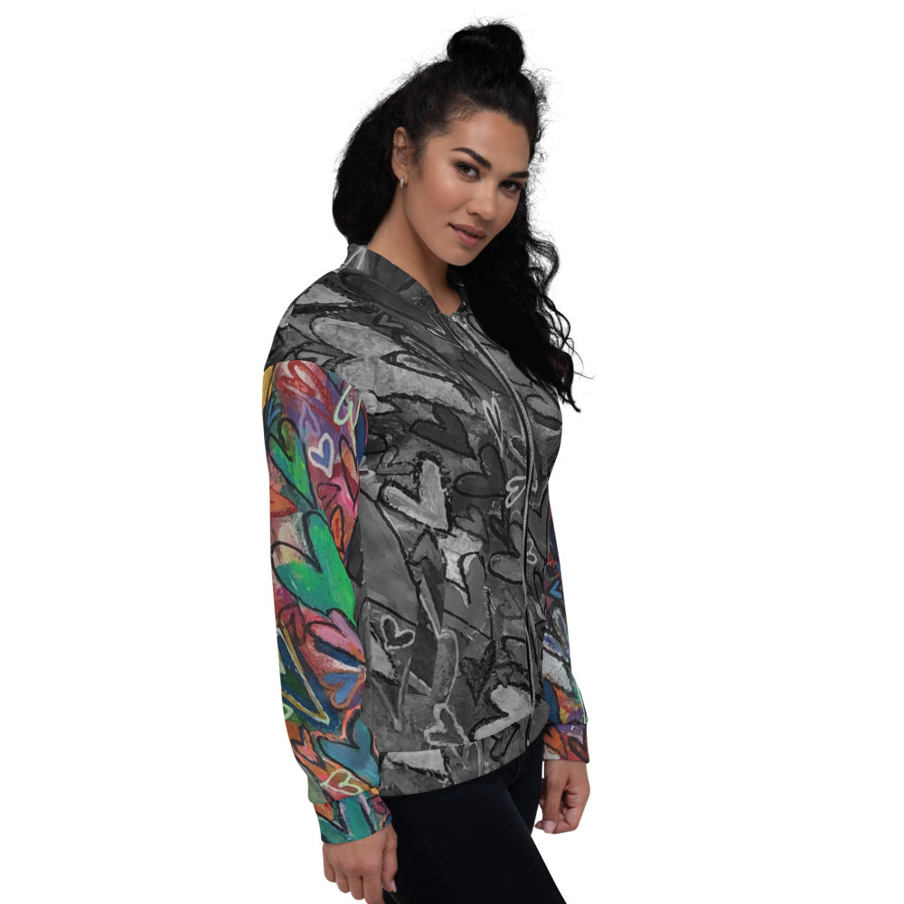 Unisex Bomber Jacket "Hearts" Original Art by Stara Art / Artist Tara Sinclair