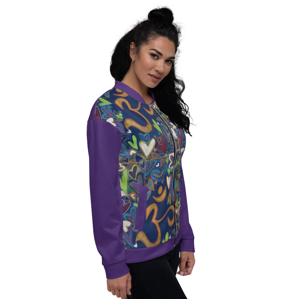 Unisex Bomber Jacket "Ohm and Hearts" Original Art by Stara Art / Artist Tara Sinclair