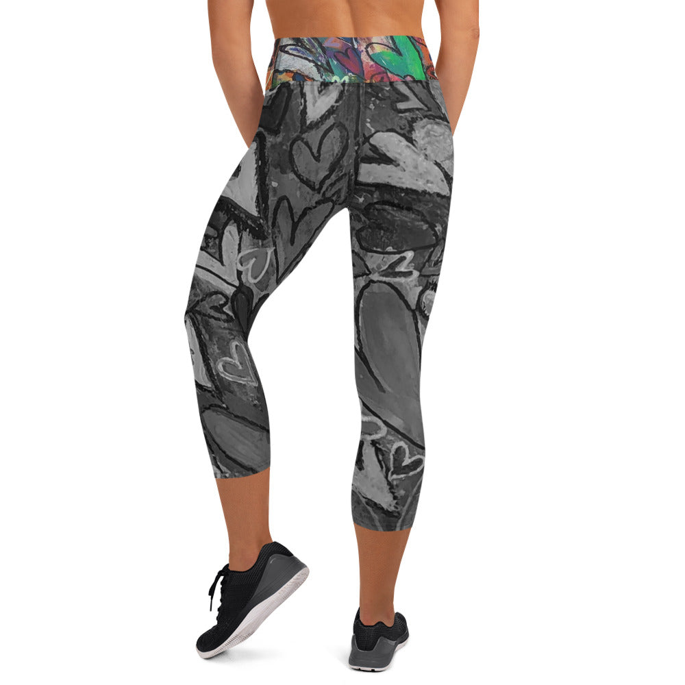 Yoga Capri Leggings "Hearts come in all colors" Artist Tara Sinclair / Stara Art