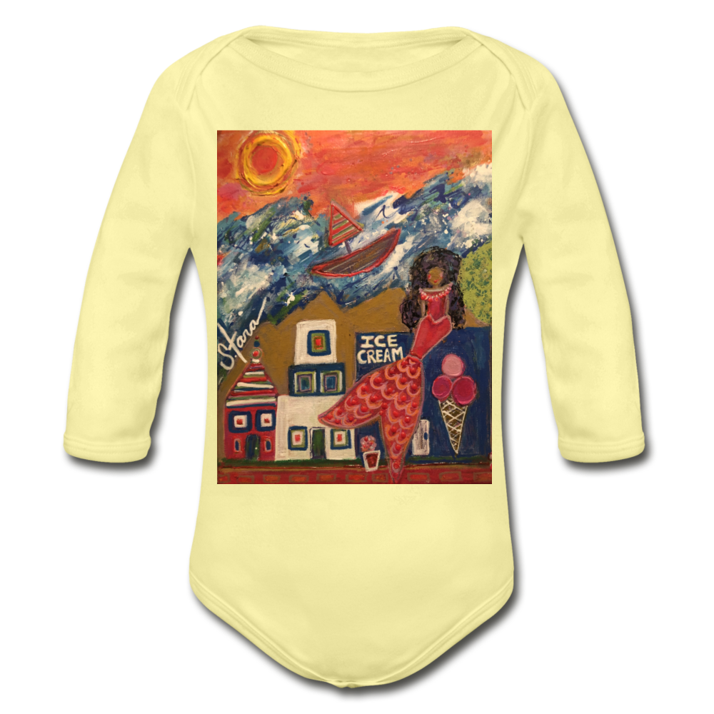 Organic Long Sleeve Baby Bodysuit - washed yellow