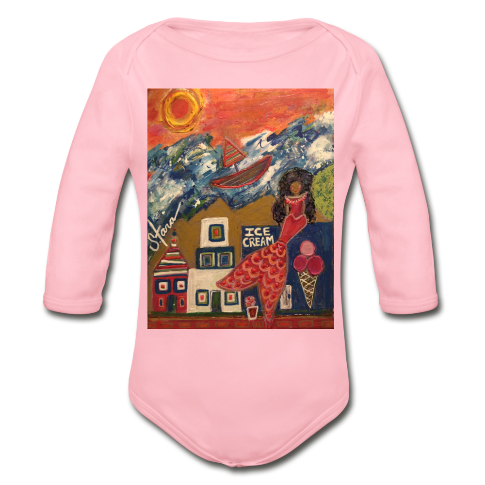 Organic Long Sleeve Baby Bodysuit - light pink
