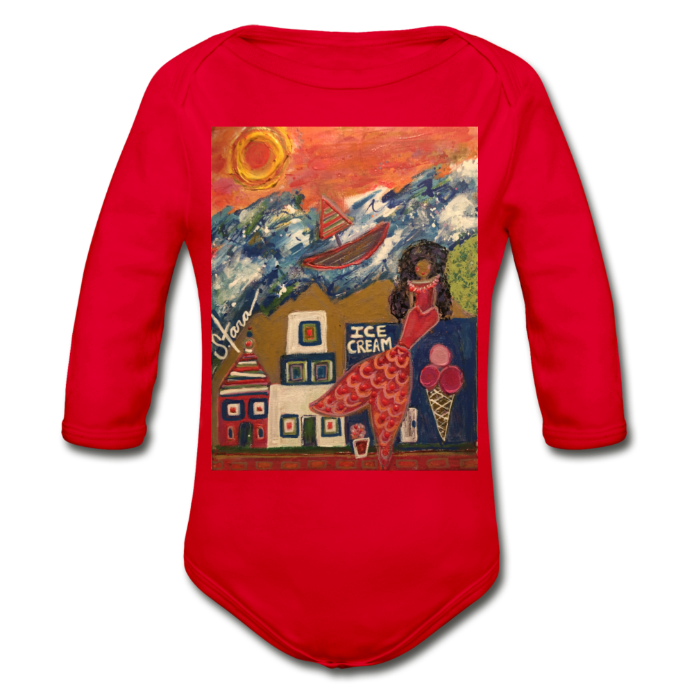Organic Long Sleeve Baby Bodysuit - red