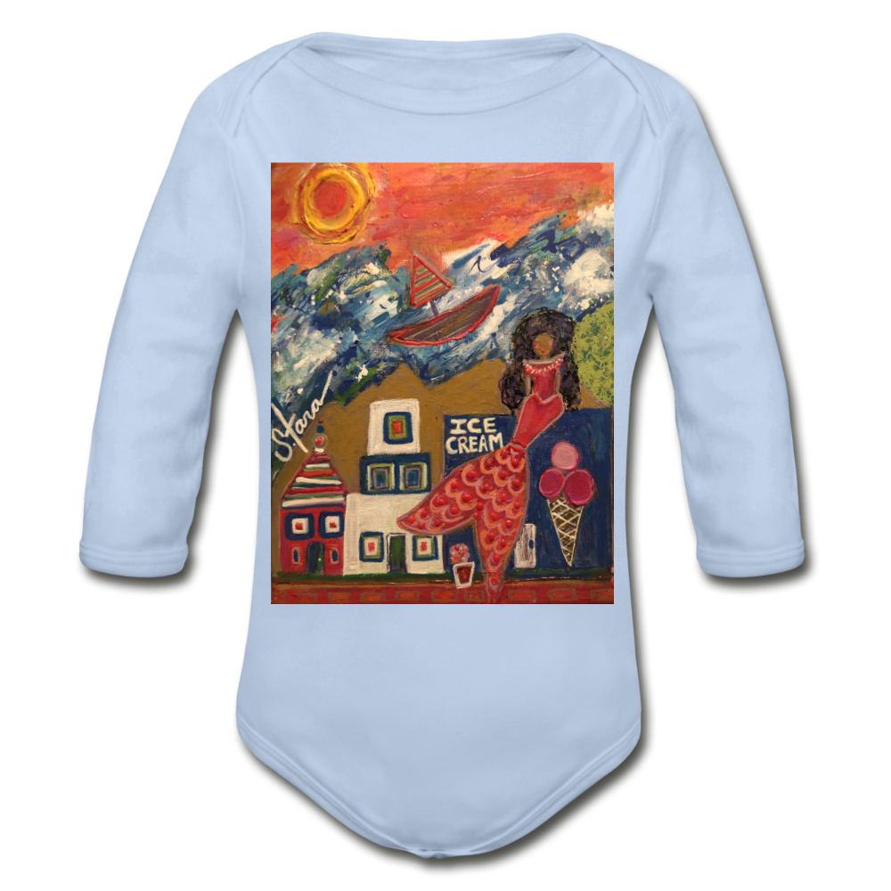 Organic Long Sleeve Baby Bodysuit - sky
