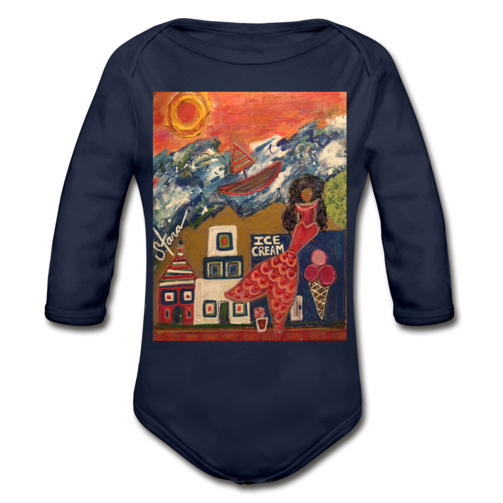 Organic Long Sleeve Baby Bodysuit - dark navy