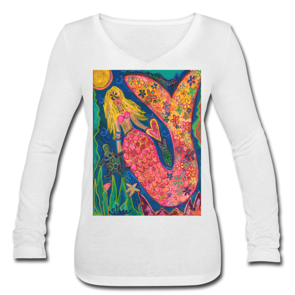 Women’s Long Sleeve V-Neck Flowy Tee - white