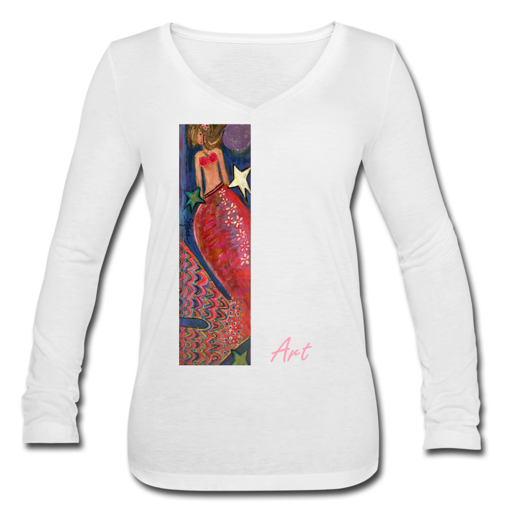 Women’s Long Sleeve V-Neck Flowy Tee - white