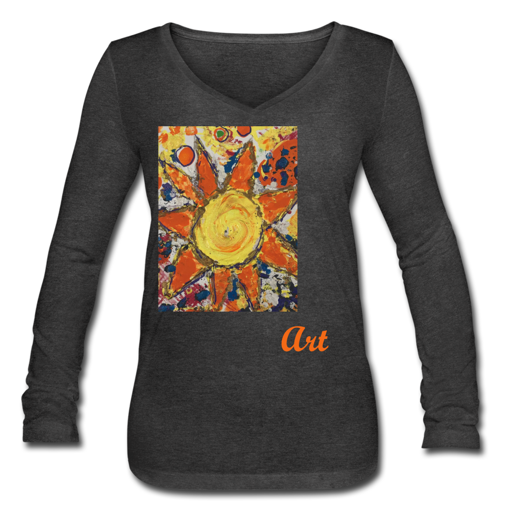 Women’s Long Sleeve V-Neck Flowy Tee - deep heather