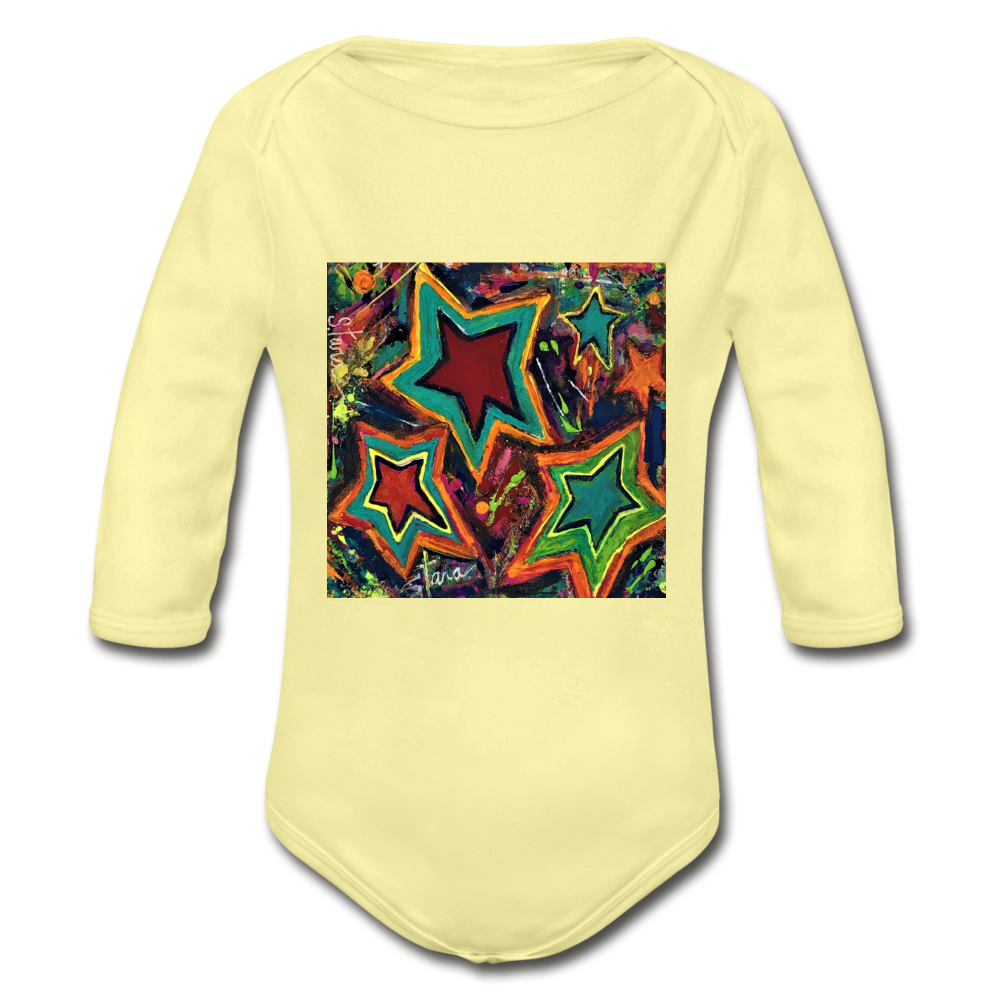 Organic Long Sleeve Baby Bodysuit - washed yellow