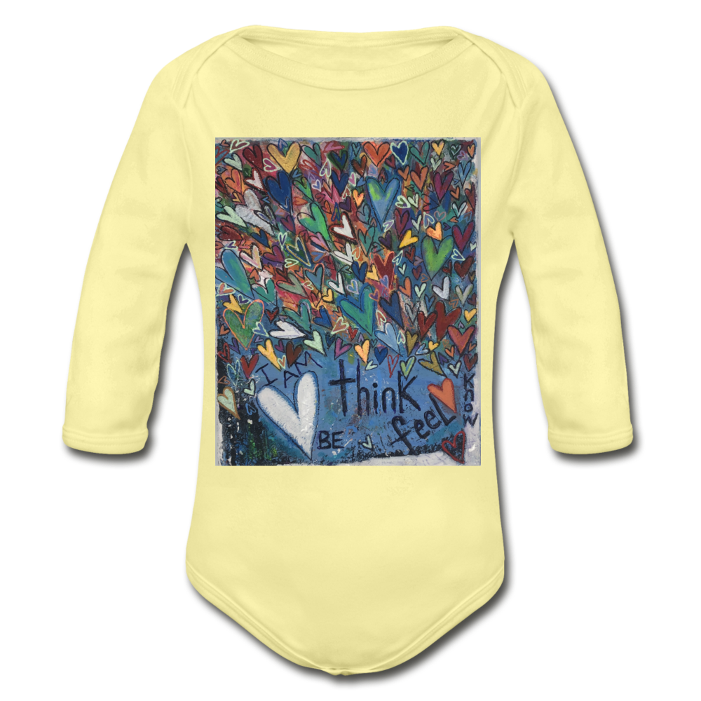 Organic Long Sleeve Baby Bodysuit - washed yellow