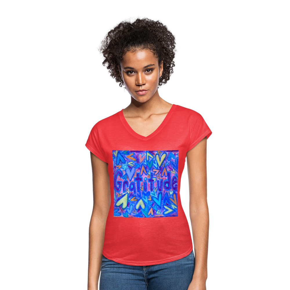Women's Tri-Blend V-Neck T-Shirt - heather red