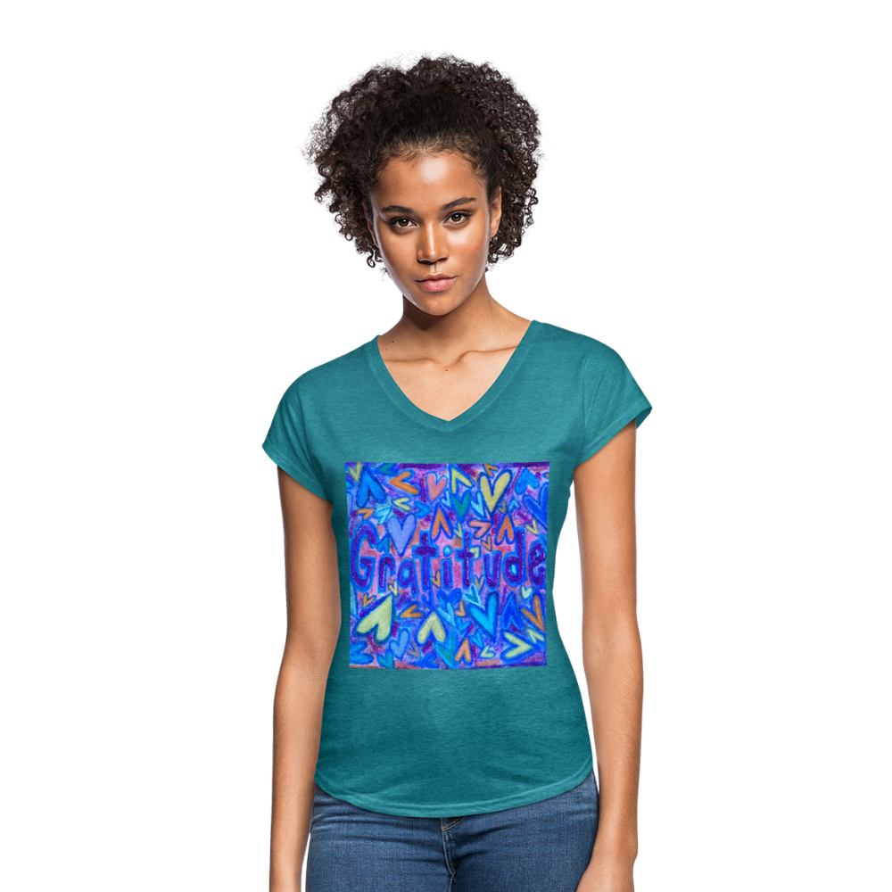 Women's Tri-Blend V-Neck T-Shirt - heather turquoise