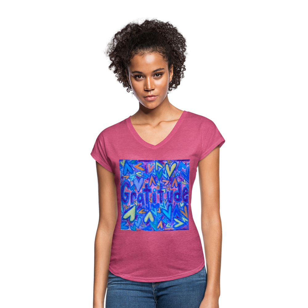 Women's Tri-Blend V-Neck T-Shirt - heather raspberry