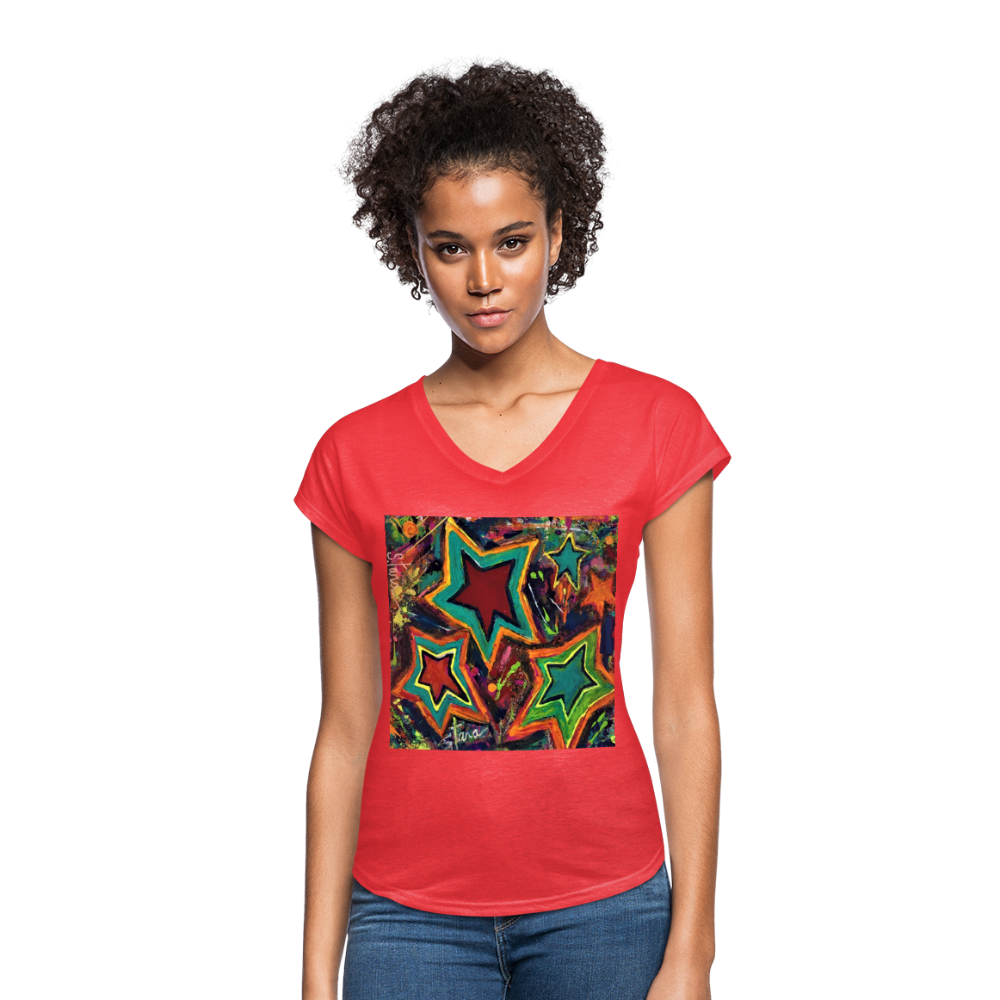 Women's Tri-Blend V-Neck T-Shirt - heather red