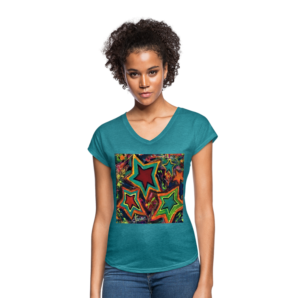 Women's Tri-Blend V-Neck T-Shirt - heather turquoise