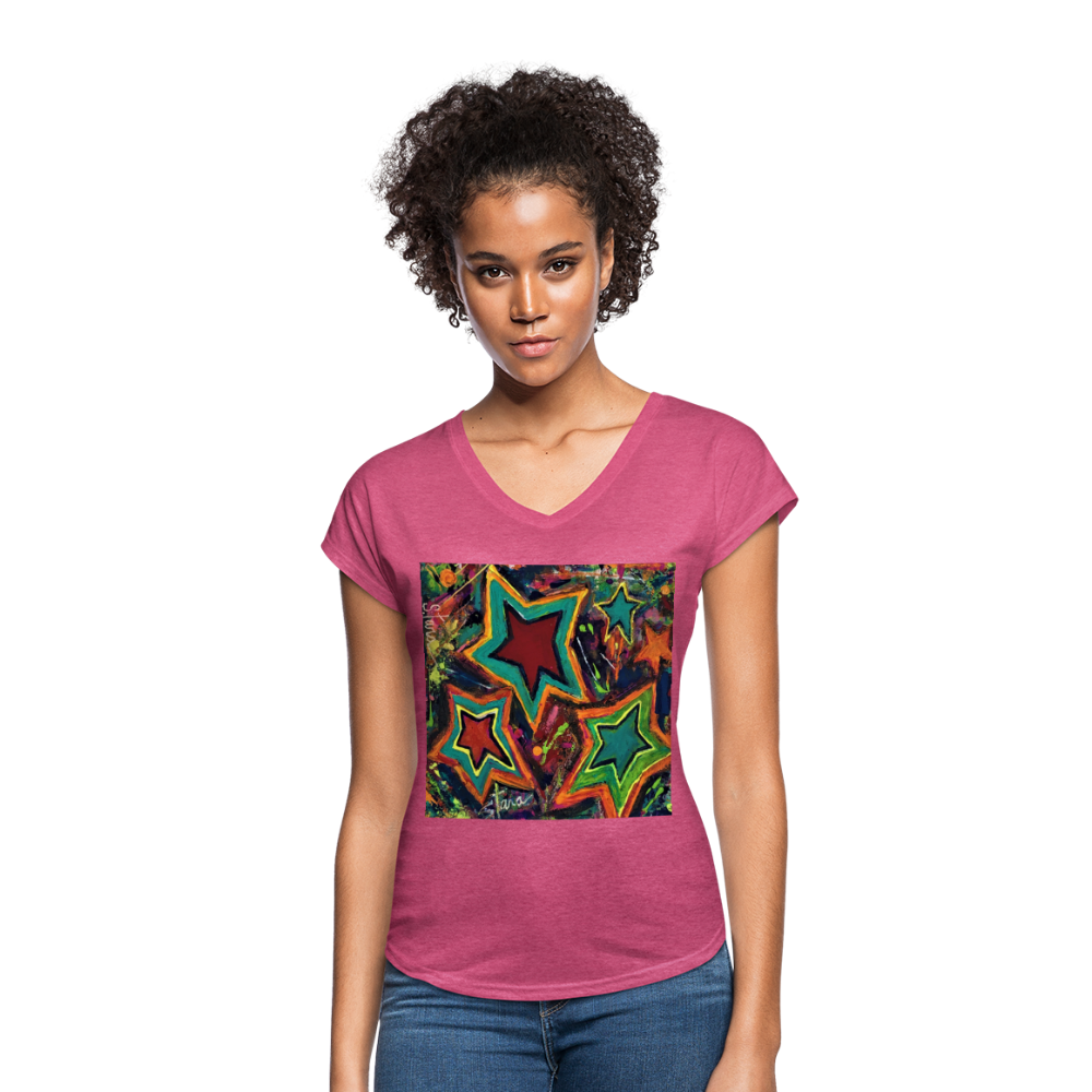 Women's Tri-Blend V-Neck T-Shirt - heather raspberry