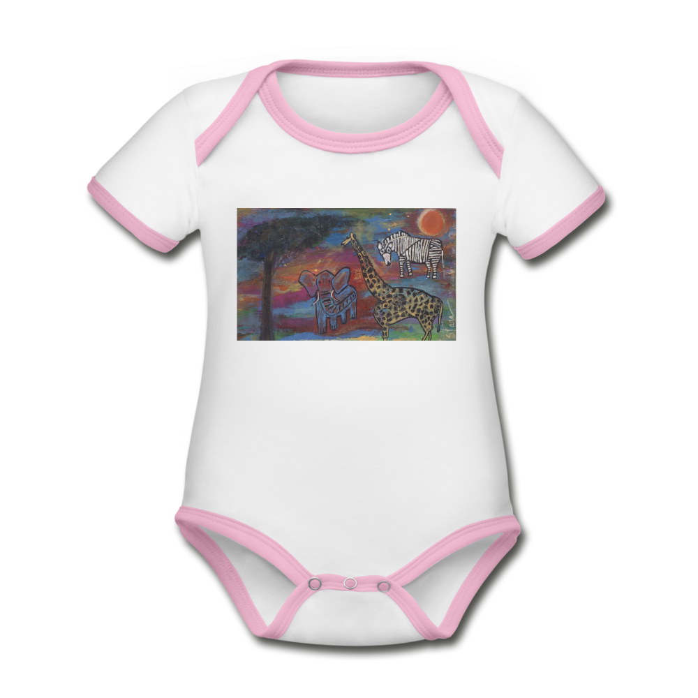 Organic Contrast Short Sleeve Baby Bodysuit - white/pink
