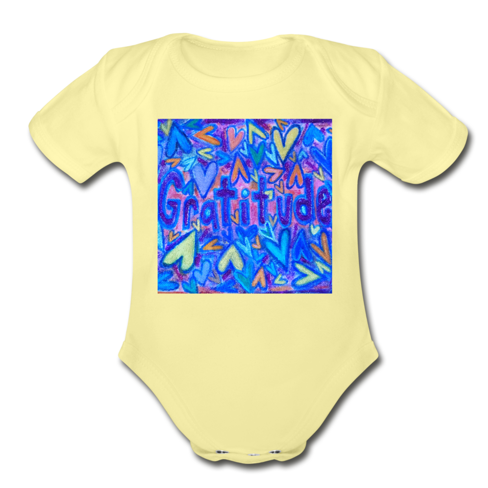 Organic Short Sleeve Baby Bodysuit - washed yellow