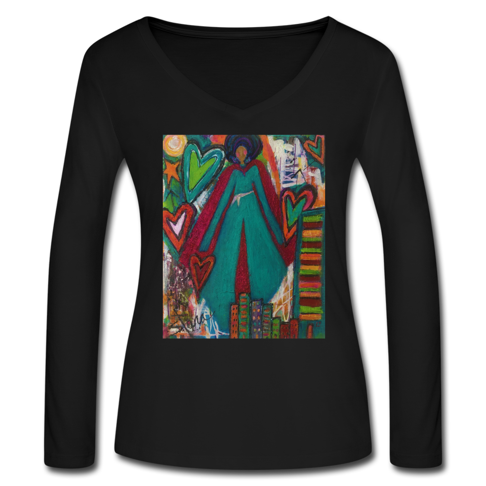 Women’s Long Sleeve V-Neck Flowy Tee - black