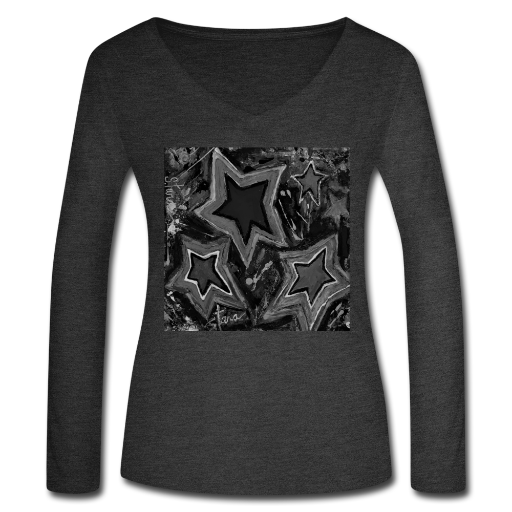 Women’s Long Sleeve V-Neck Flowy Tee - deep heather