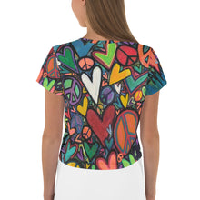 Load image into Gallery viewer, All-Over Print Crop Tee &quot;More Peace, More Love&quot;
