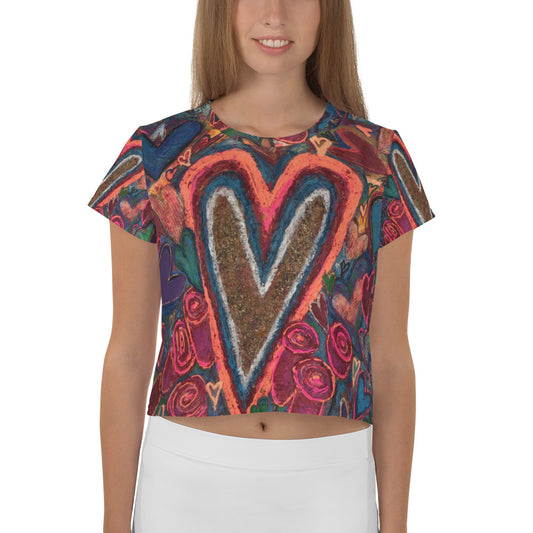 All-Over Print Crop Tee "Hearts & Roses"