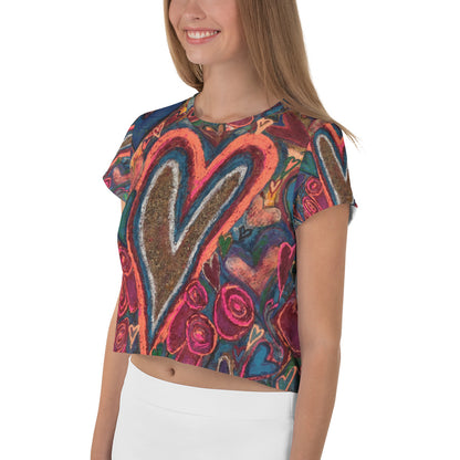 All-Over Print Crop Tee "Hearts & Roses"