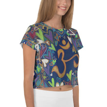 Load image into Gallery viewer, All-Over Print Crop Tee&quot;Ohm &amp; Hearts&quot; Original Art by Stara Art Artist Tara Sinclair This stylish crop top is perfect for living your best life, inner peace and self love inspired !
