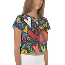 Load image into Gallery viewer, All-Over Print Crop Tee &quot;More Peace, More Love&quot;
