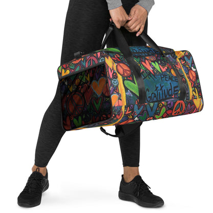 Duffle bag  "More Love, More Peace, More Gratitude" Original Art by Stara Art, Artist Tara Sinclair