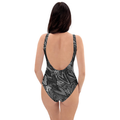 One-Piece Swimsuit "Black and White Hearts "Original Art by Stara , Artist Tara Sinclair