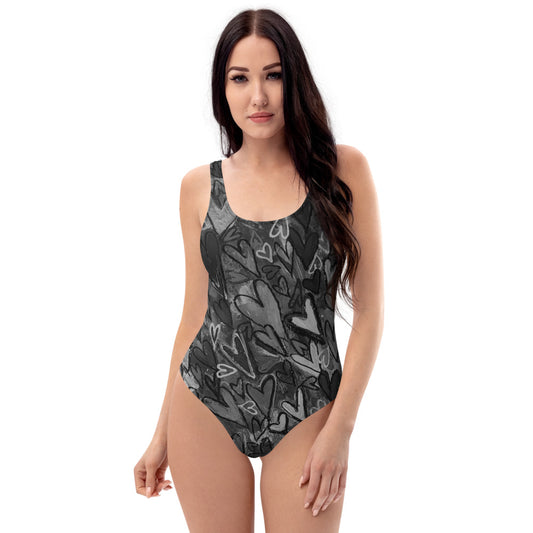 One-Piece Swimsuit "Black and White Hearts "Original Art by Stara , Artist Tara Sinclair