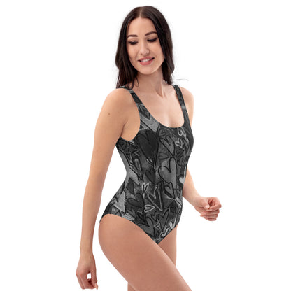 One-Piece Swimsuit "Black and White Hearts "Original Art by Stara , Artist Tara Sinclair
