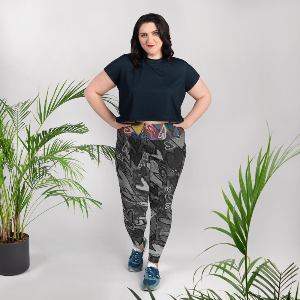 All-Over Print Plus Size Leggings "Hearts"