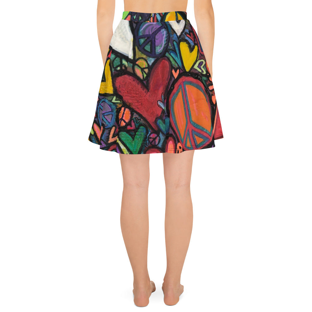 Skater Skirt "More Peace, More Love" Artist Tara Sinclair / Stara Art