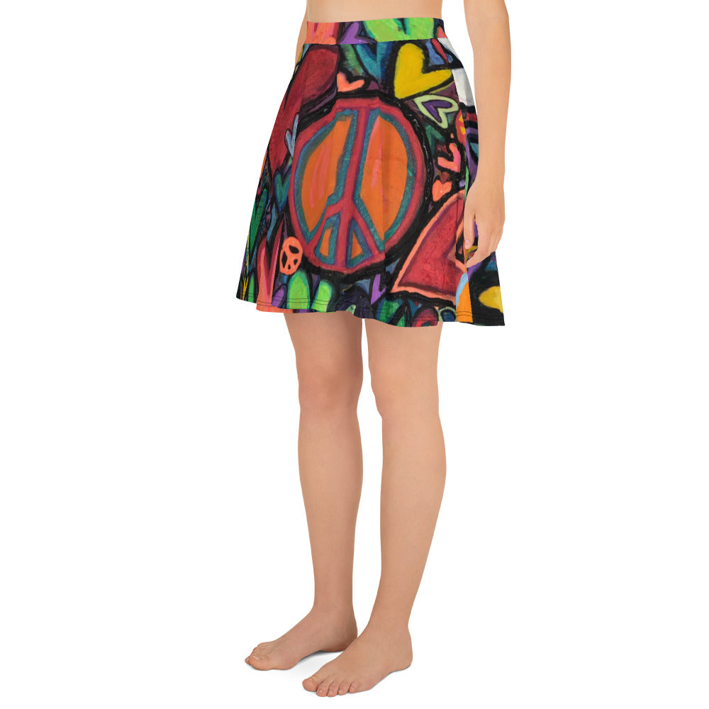 Skater Skirt "More Peace, More Love" Artist Tara Sinclair / Stara Art