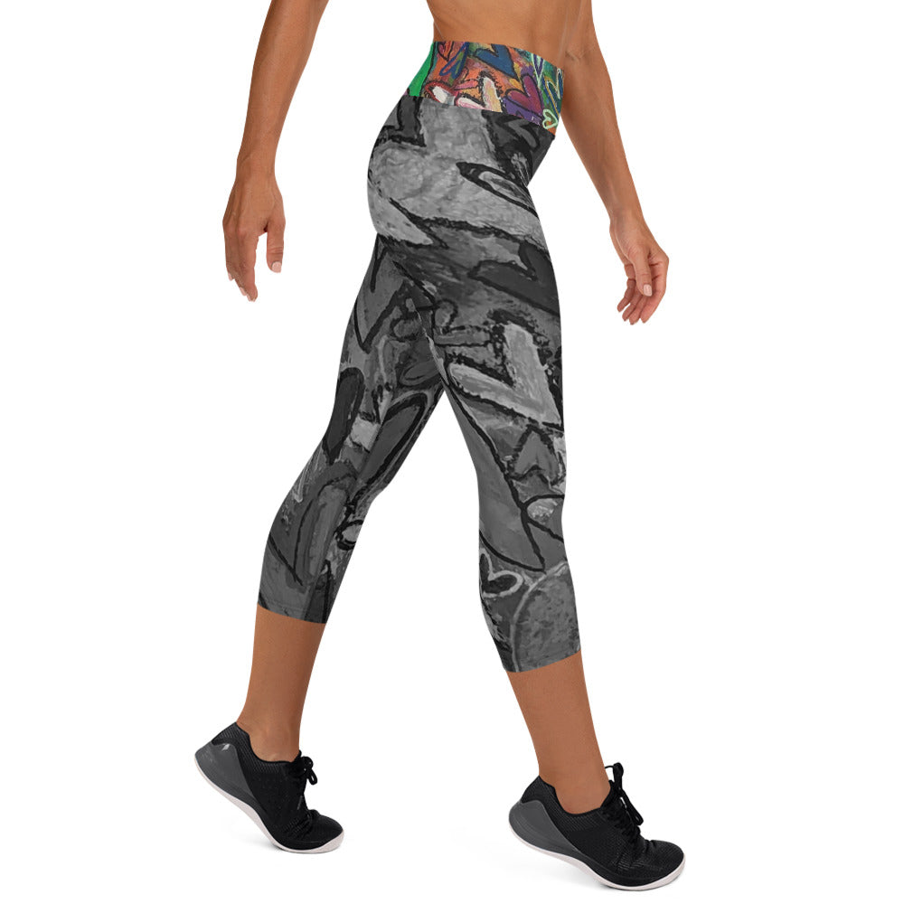 Yoga Capri Leggings "Hearts come in all colors" Artist Tara Sinclair / Stara Art