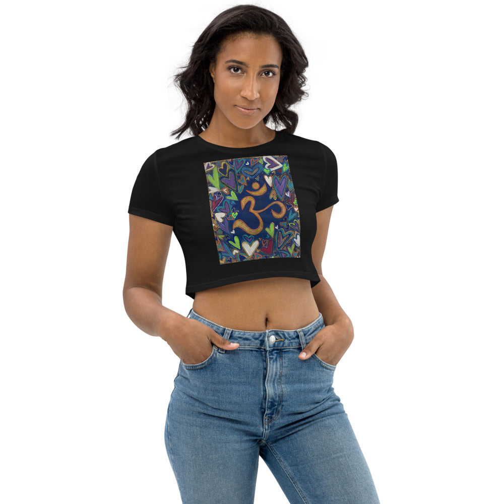 Organic Crop Top "Ohm and Hearts" Artist Tara Sincair / Stara Art