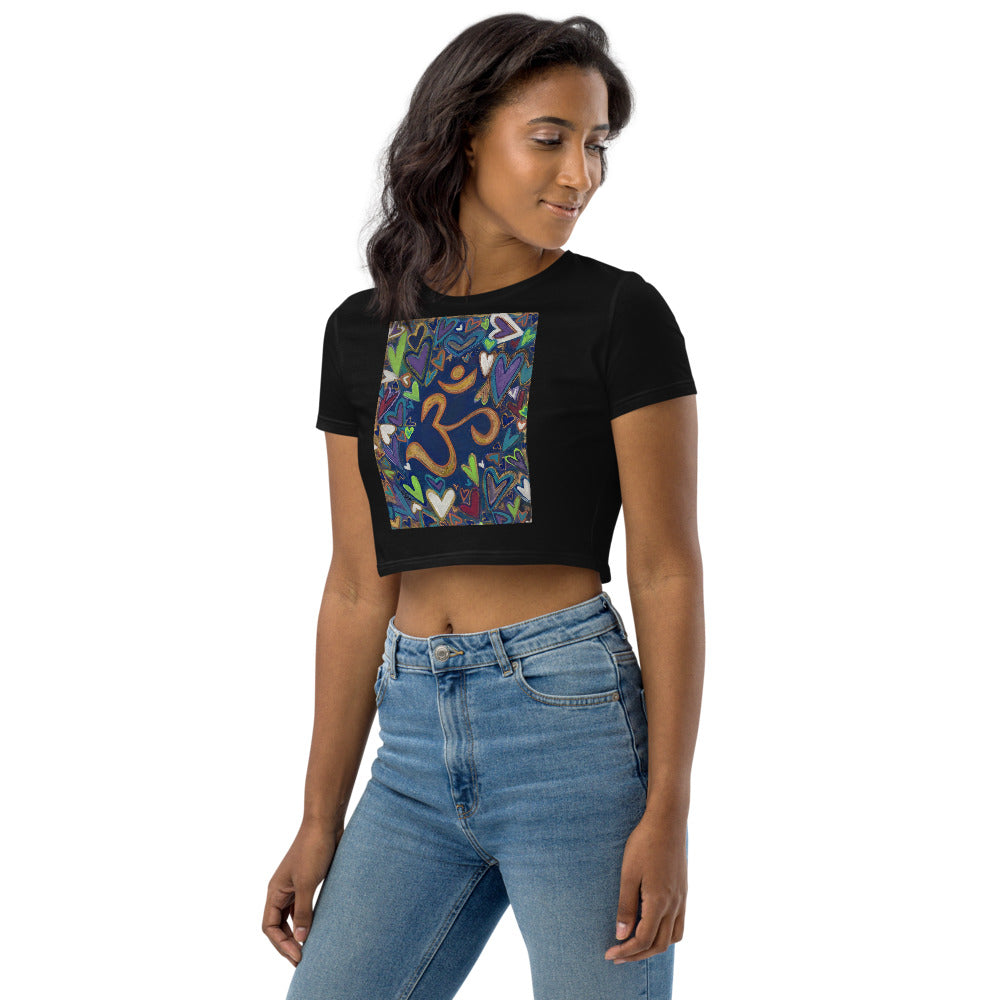 Organic Crop Top "Ohm and Hearts" Artist Tara Sincair / Stara Art