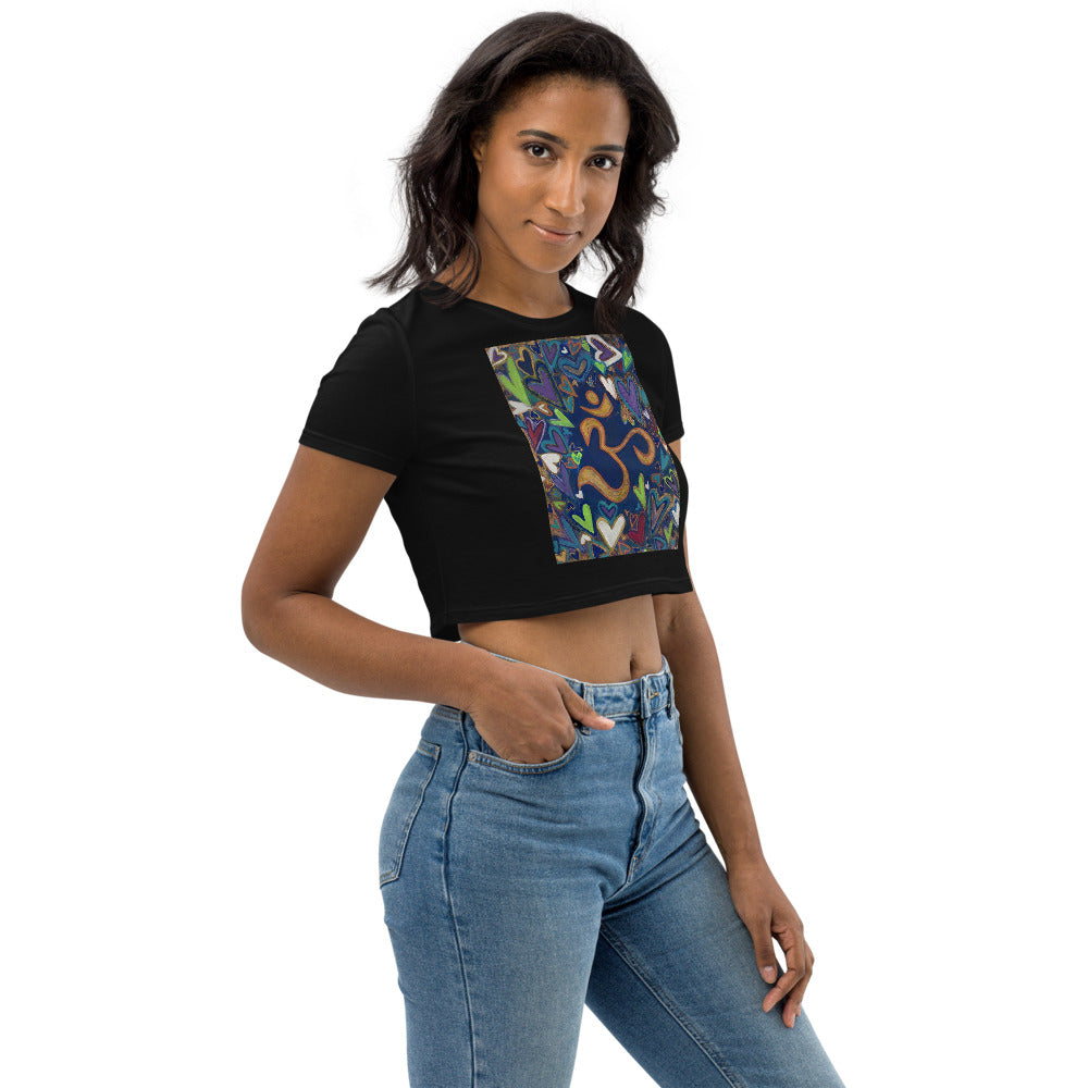 Organic Crop Top "Ohm and Hearts" Artist Tara Sincair / Stara Art