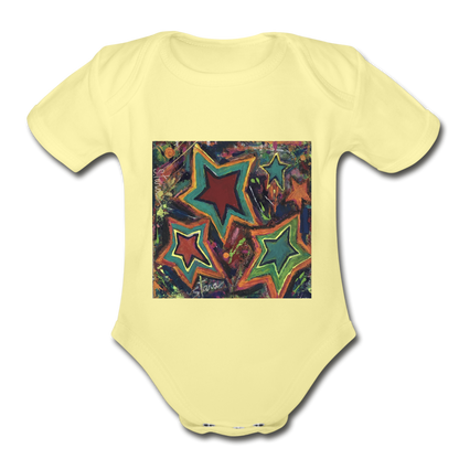 Organic Short Sleeve Baby Bodysuit - washed yellow