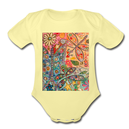 Organic Short Sleeve Baby Bodysuit - washed yellow